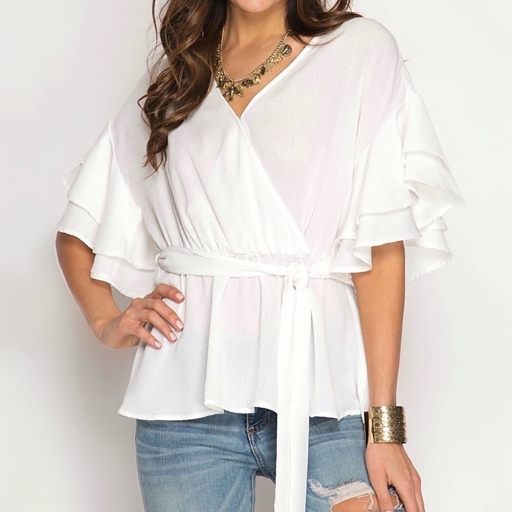 She + Sky Ruffle Wrap Top
